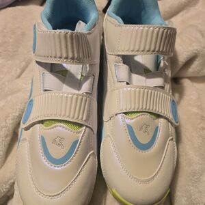 Kids White and Light Blue Sneakers with Velcro Straps